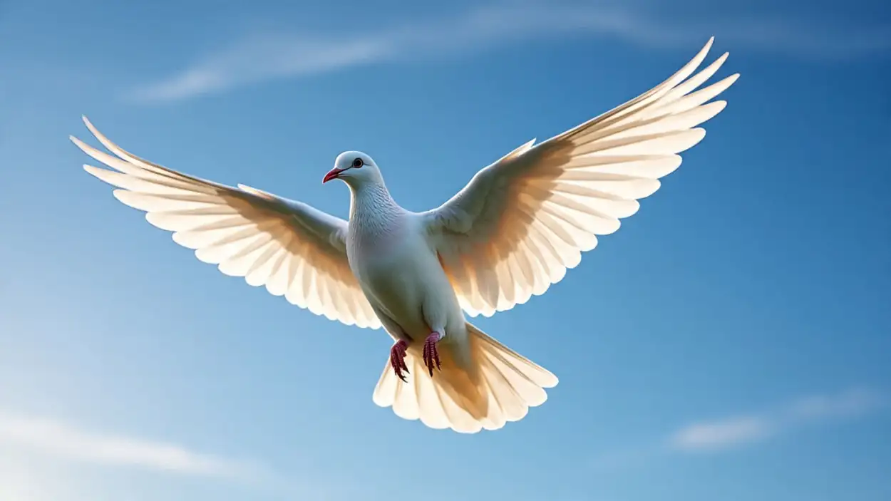 white dove flying in blue sky freedom symbol