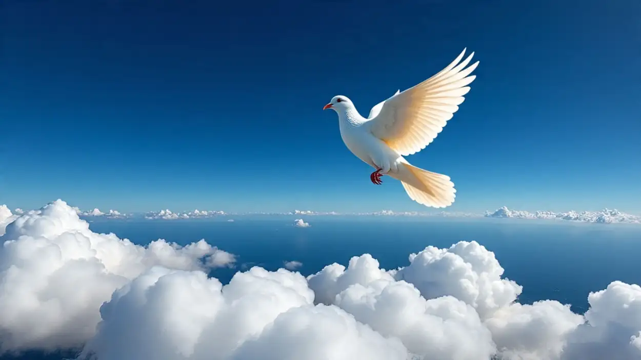 white dove flying in blue sky hd
