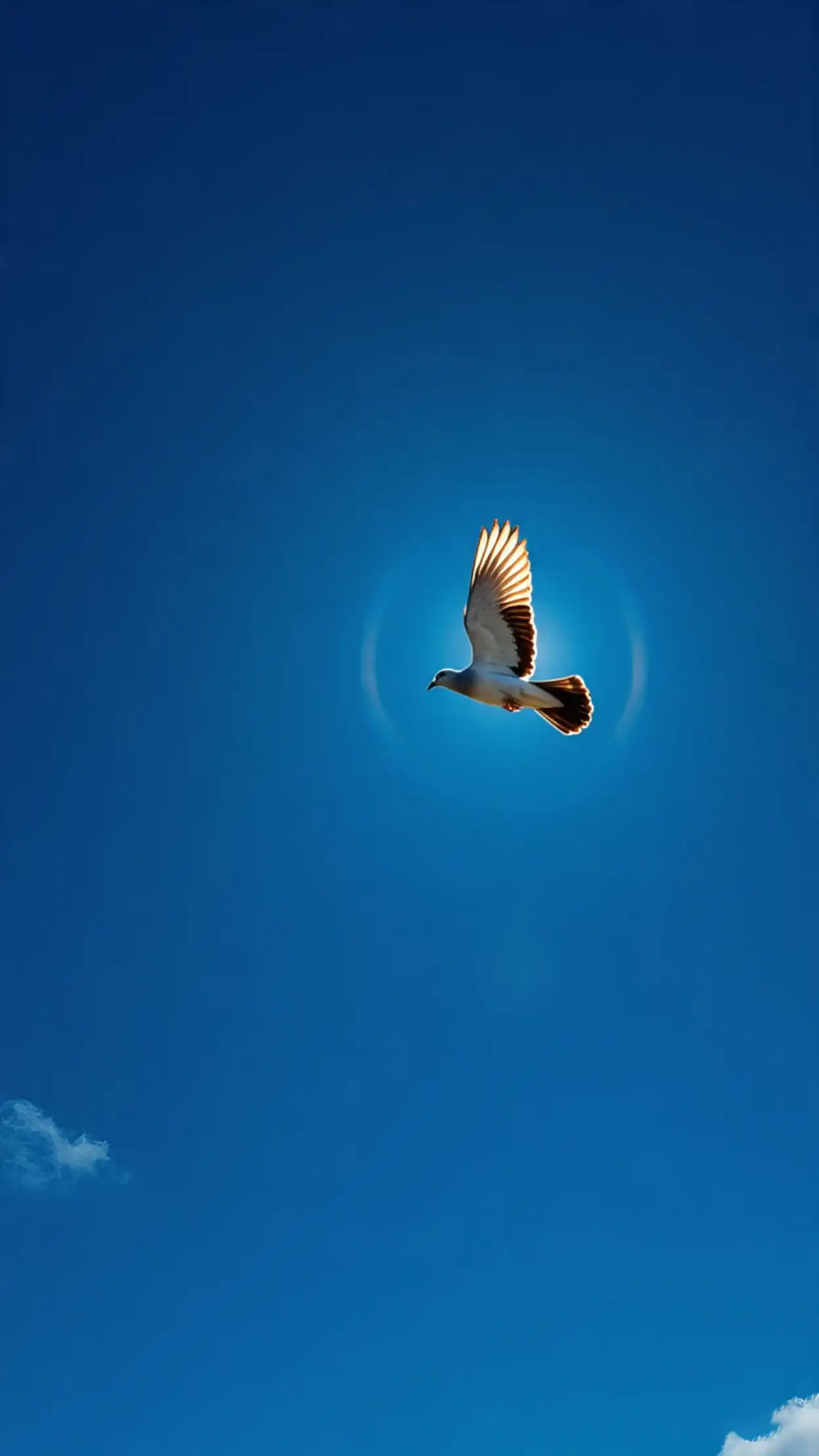 white dove flying in blue sky independence day design