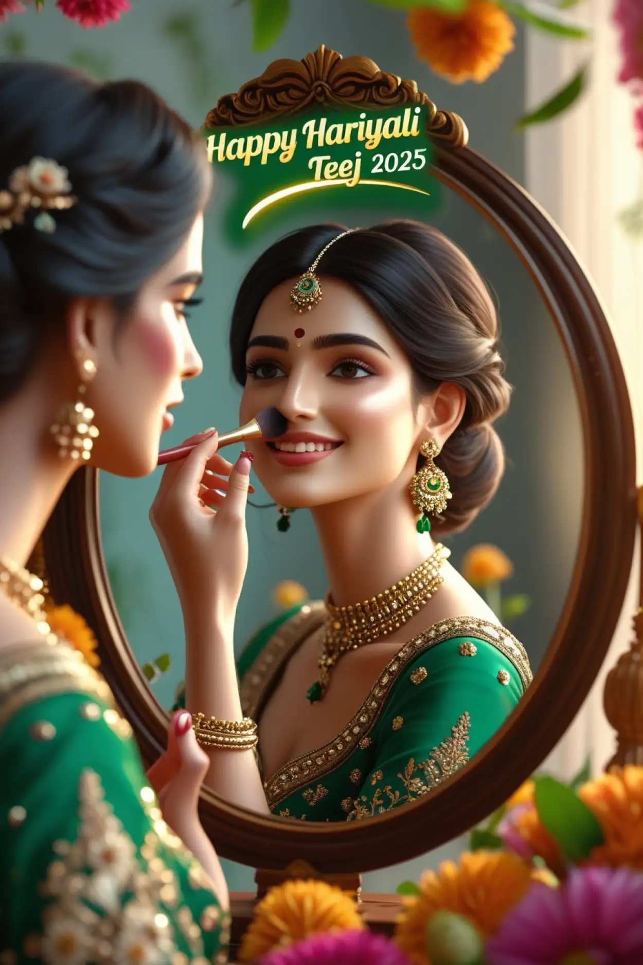 woman applying mehndi teej festival image
