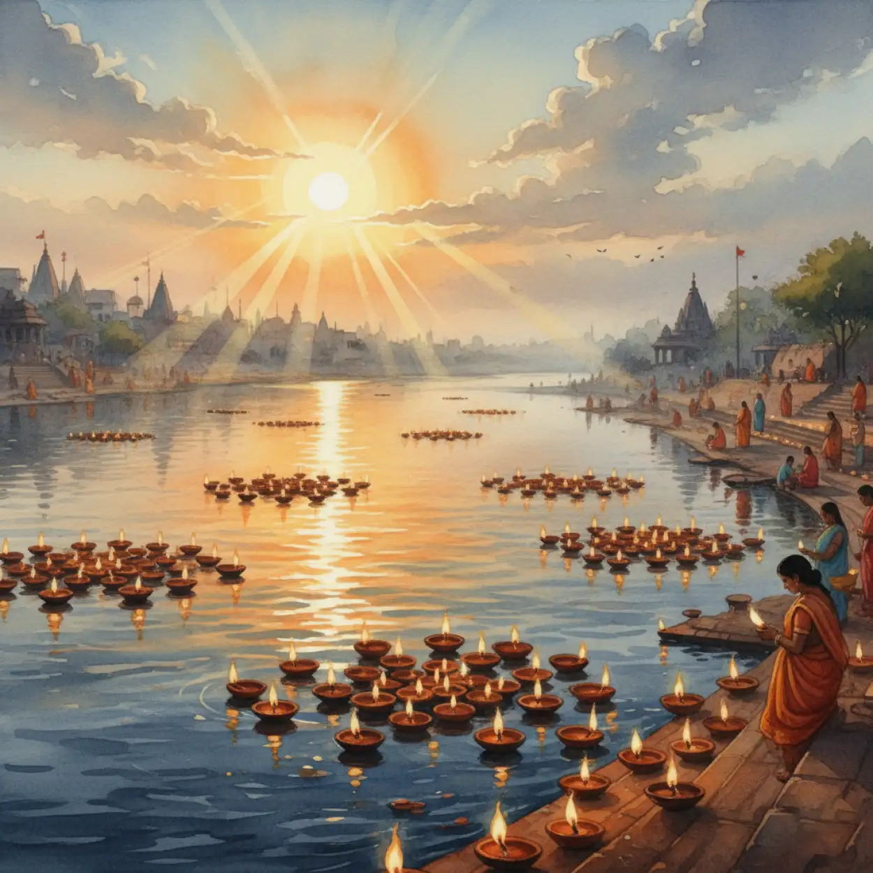 Free Download Woman Standing In River Chhath Puja Background - High Quality Chhath Puja Background Background