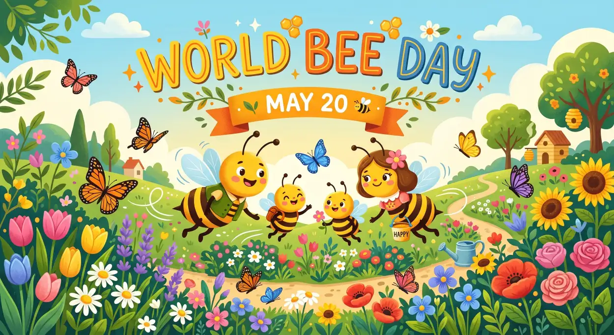 Free Download World Bee Day 2026 Cute Bee Cartoon - High Quality World Bee Day 2026 Image