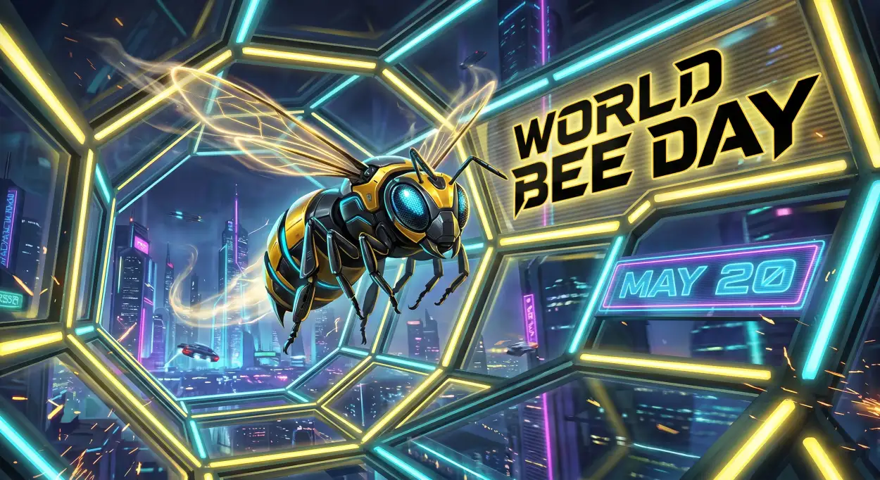 Free Download World Bee Day 2026 Cyberpunk Bee Wallpaper - High Quality World Bee Day 2026 Image
