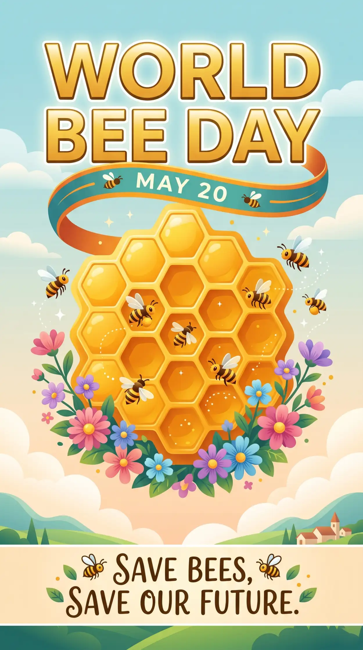 Free Download World Bee Day 2026 Honeycomb Vector Background - High Quality World Bee Day 2026 Background Image