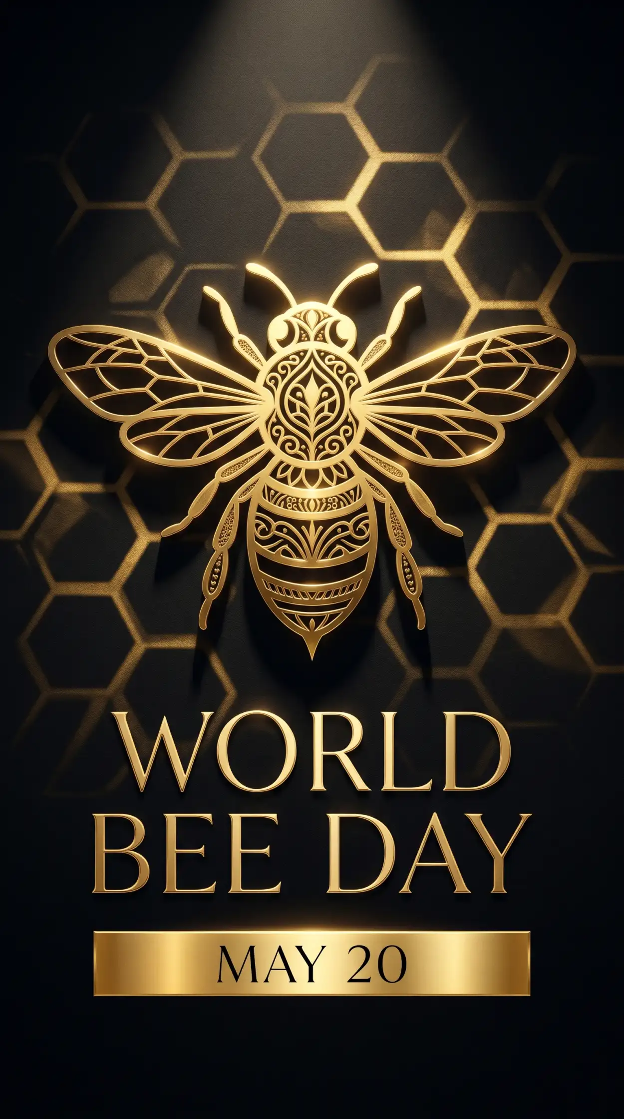 Free Download World Bee Day 2026 Luxury Gold Black Poster - High Quality World Bee Day 2026 Image
