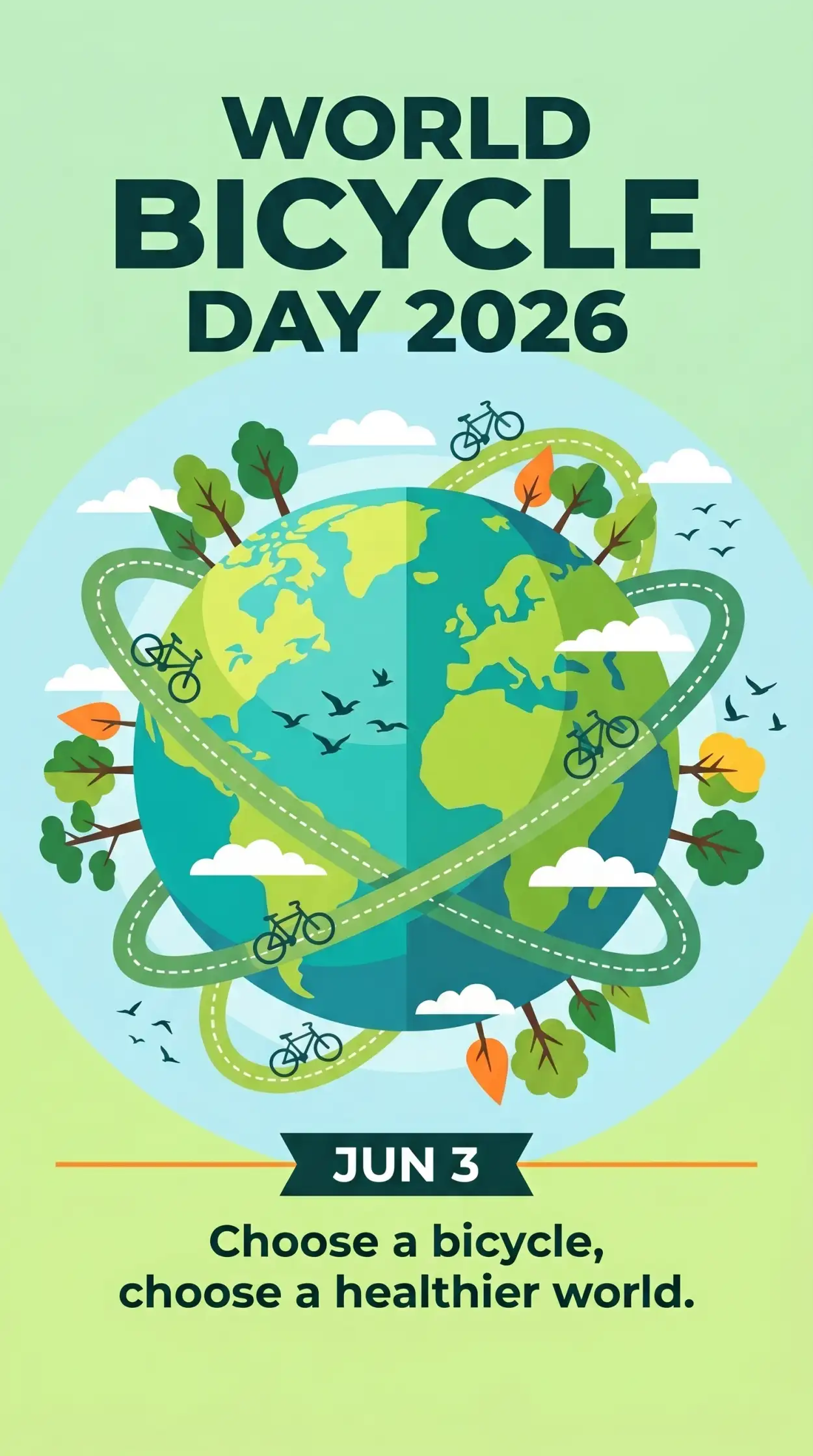 Free Download World Bicycle Day 2026 Green Transportation Poster - High Quality World Bicycle Day 2026 Image