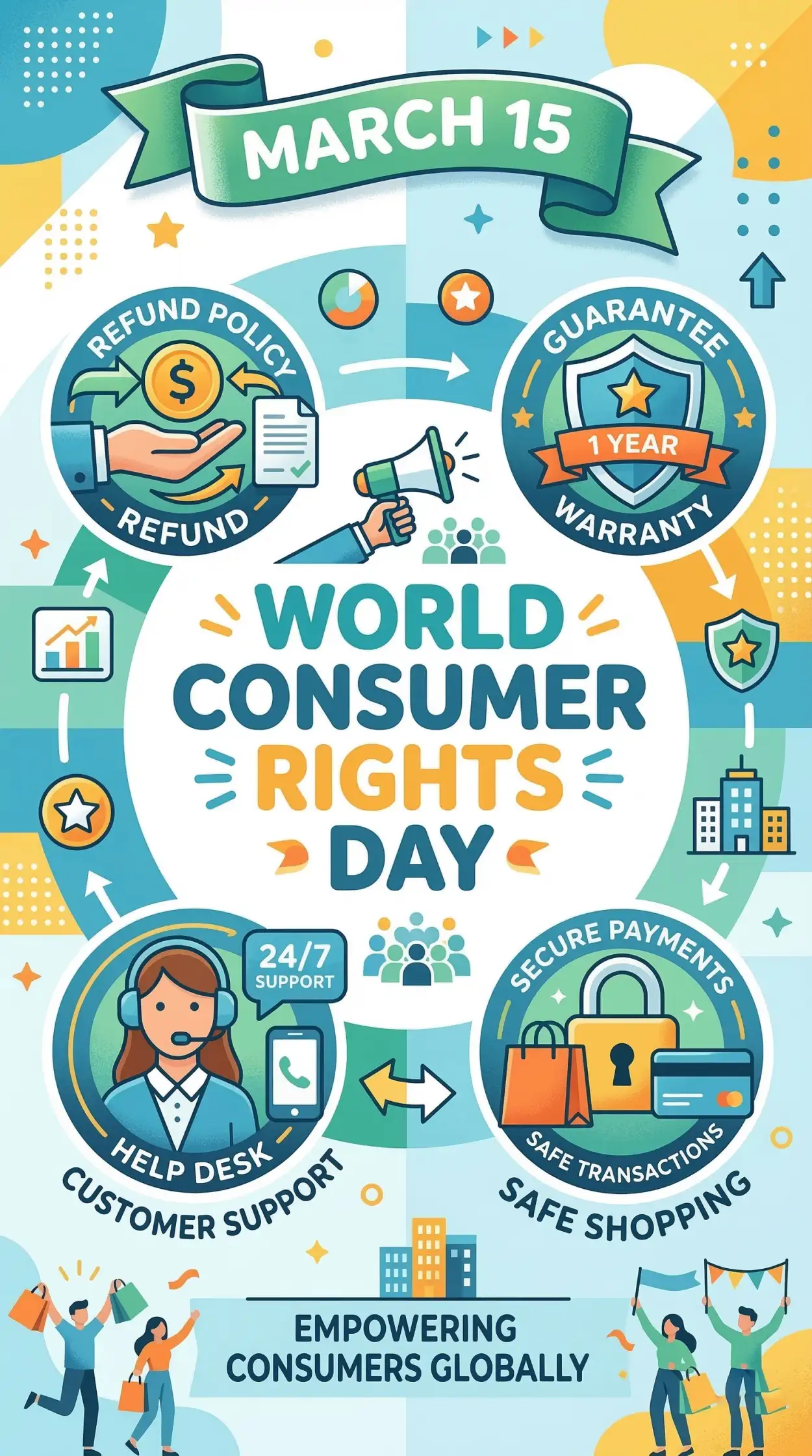 world consumer rights day awareness vector illustration