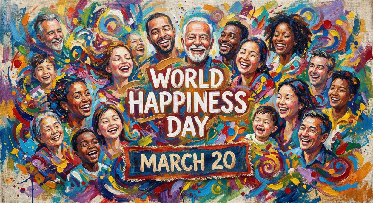 world happiness day 2026 diverse people smiling prompt
