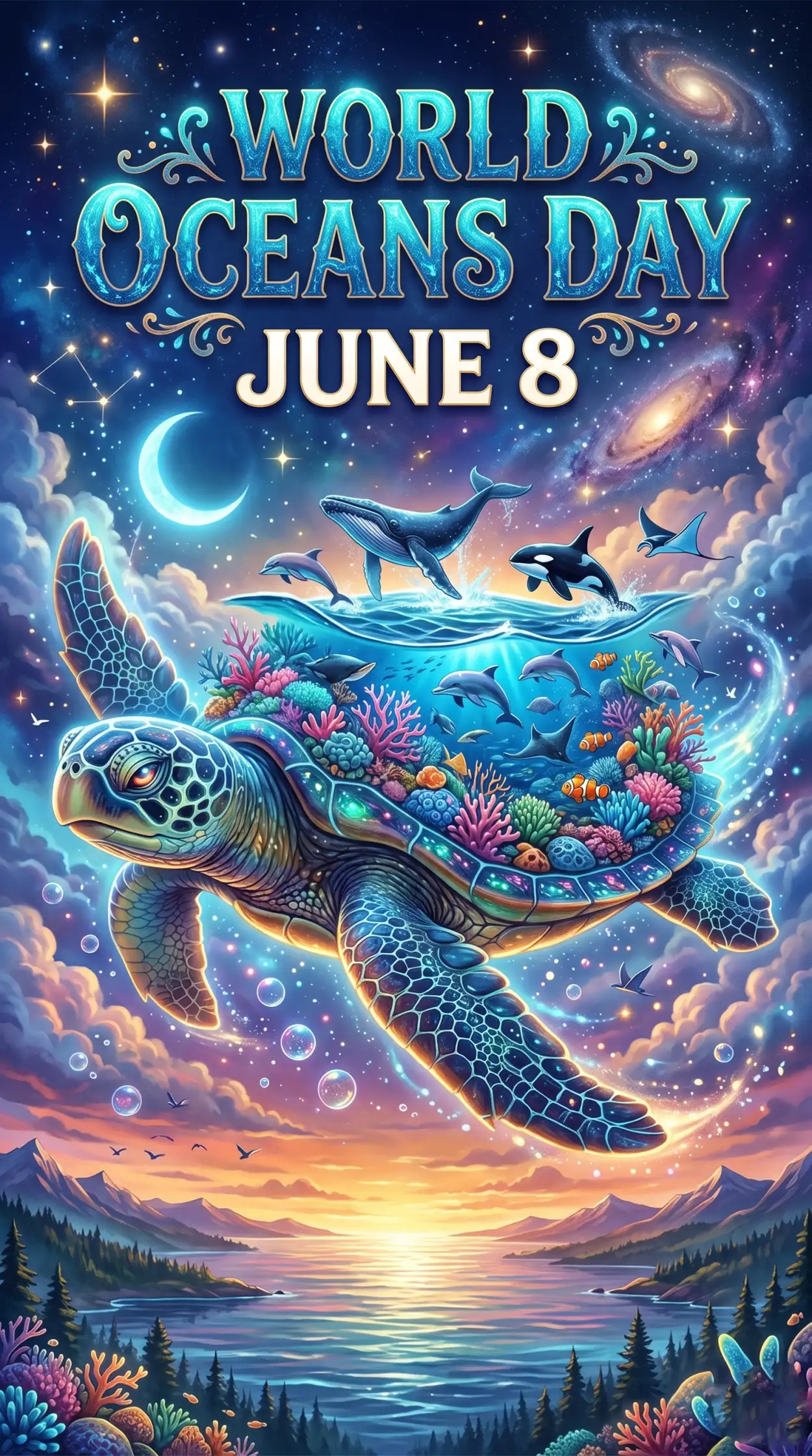 Free Download World Oceans Day Social Media Post With Sea Turtles - High Quality World Oceans Day Social Media Post Image
