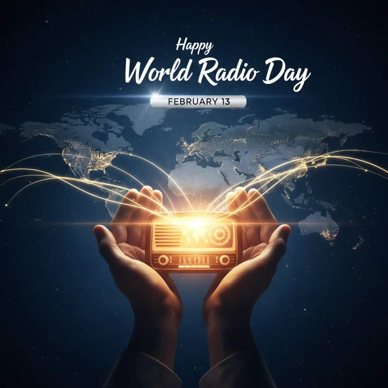 world radio day greeting card design