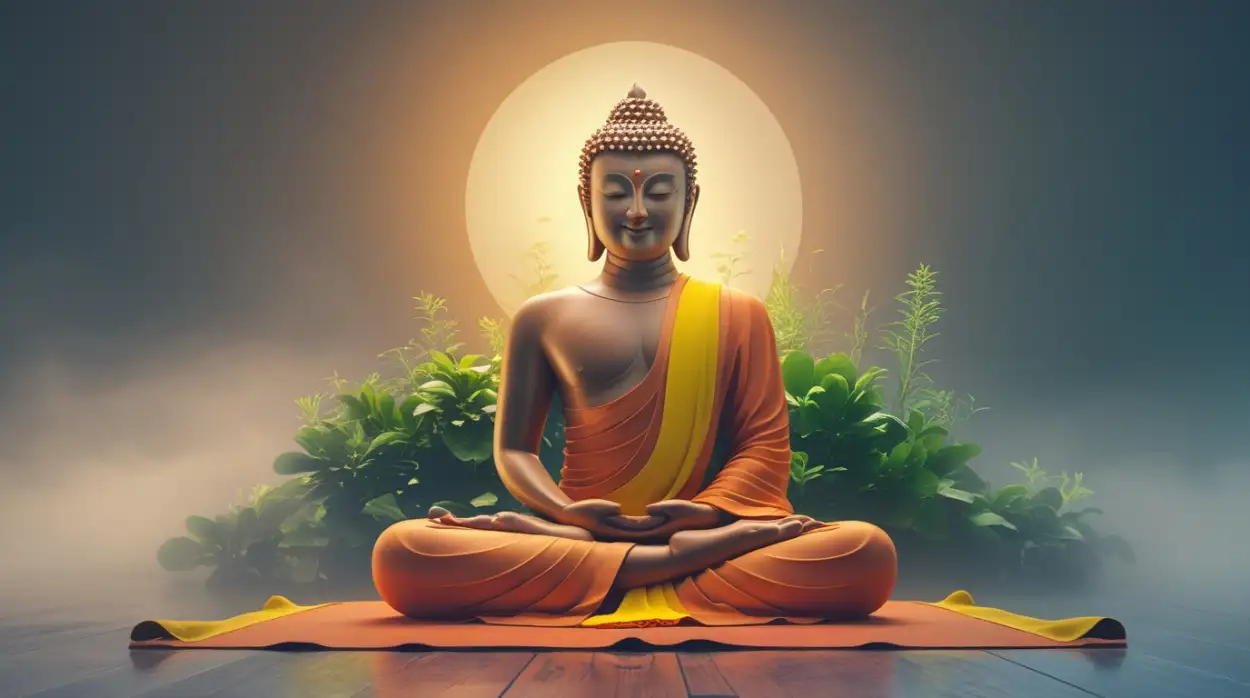 Yoga Background with a Meditating Buddha Image