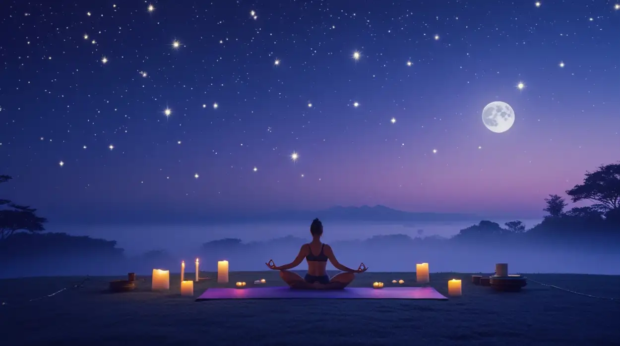 Yoga Background with Night Sky and Stars